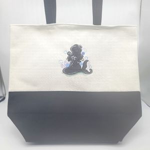 Black and White Tote Bag with Machine Embroidered Mermaid Silhouette- Brand New